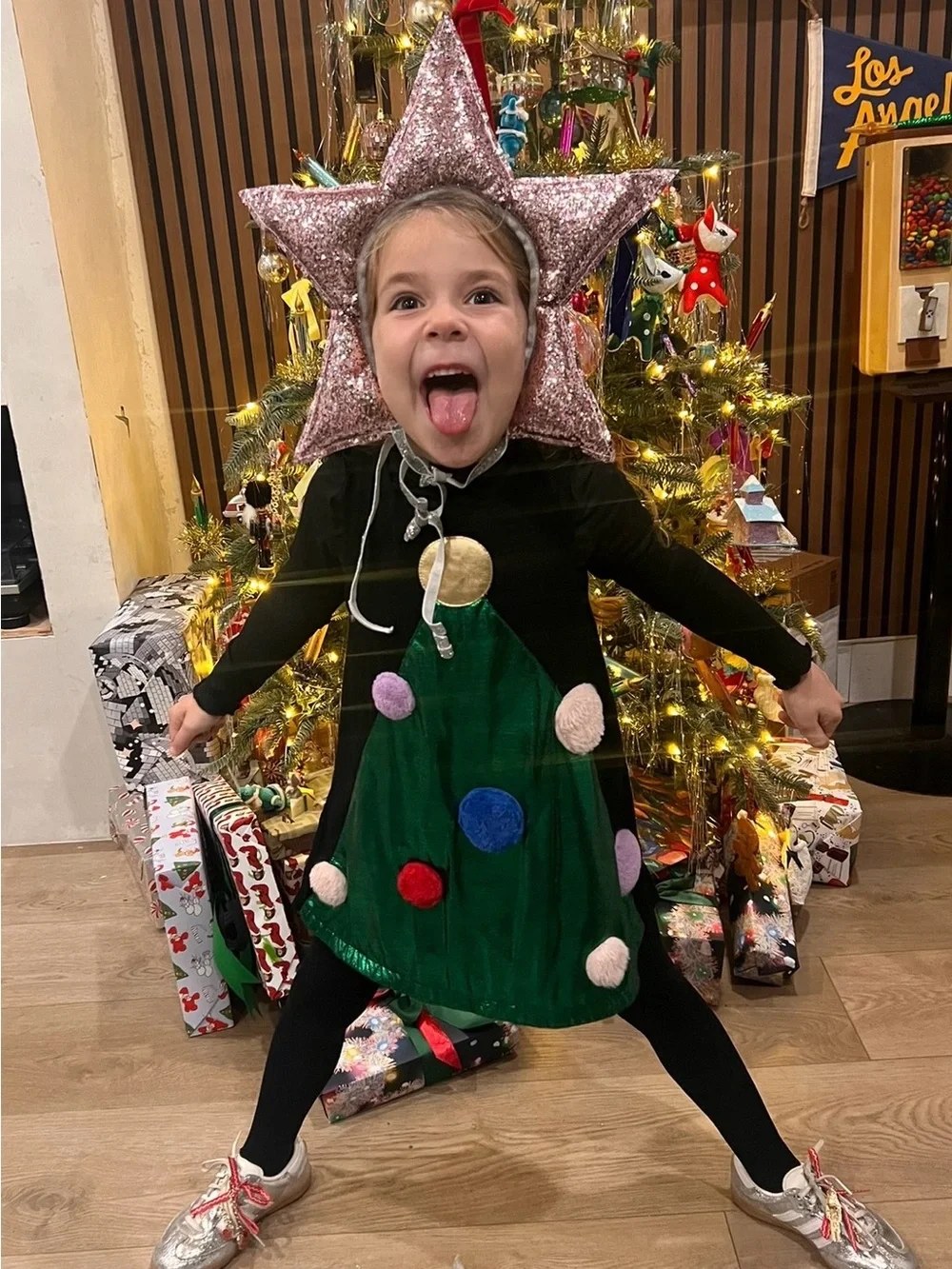 Wauw Capow Copenhagen - Girls Black Dress with Green Sequin Christmas tree dress